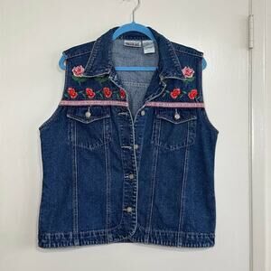 vintage Bill Blass denim vest with floral embroidery detail